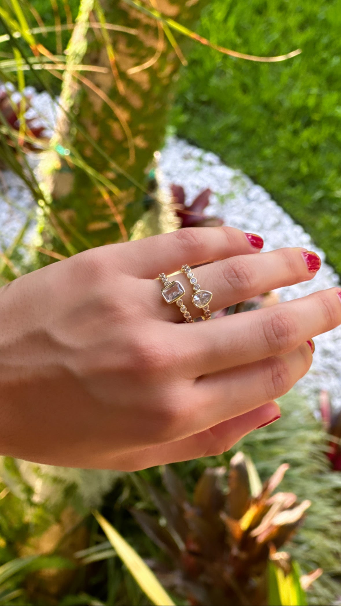 White emerald cut ring