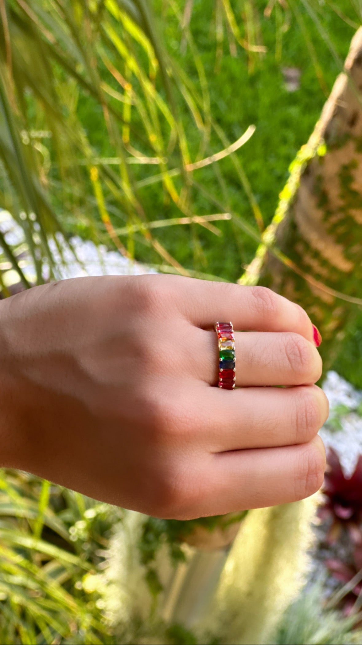 Multicolor baguette ring