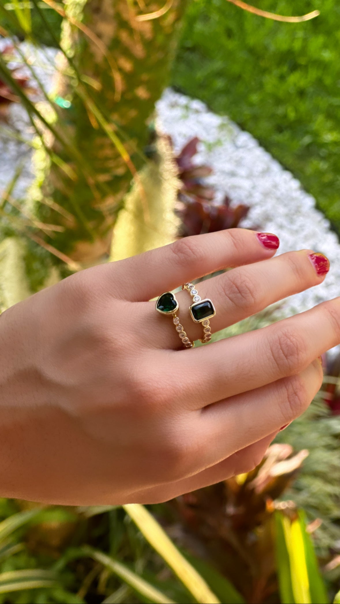 Green emerald cut ring