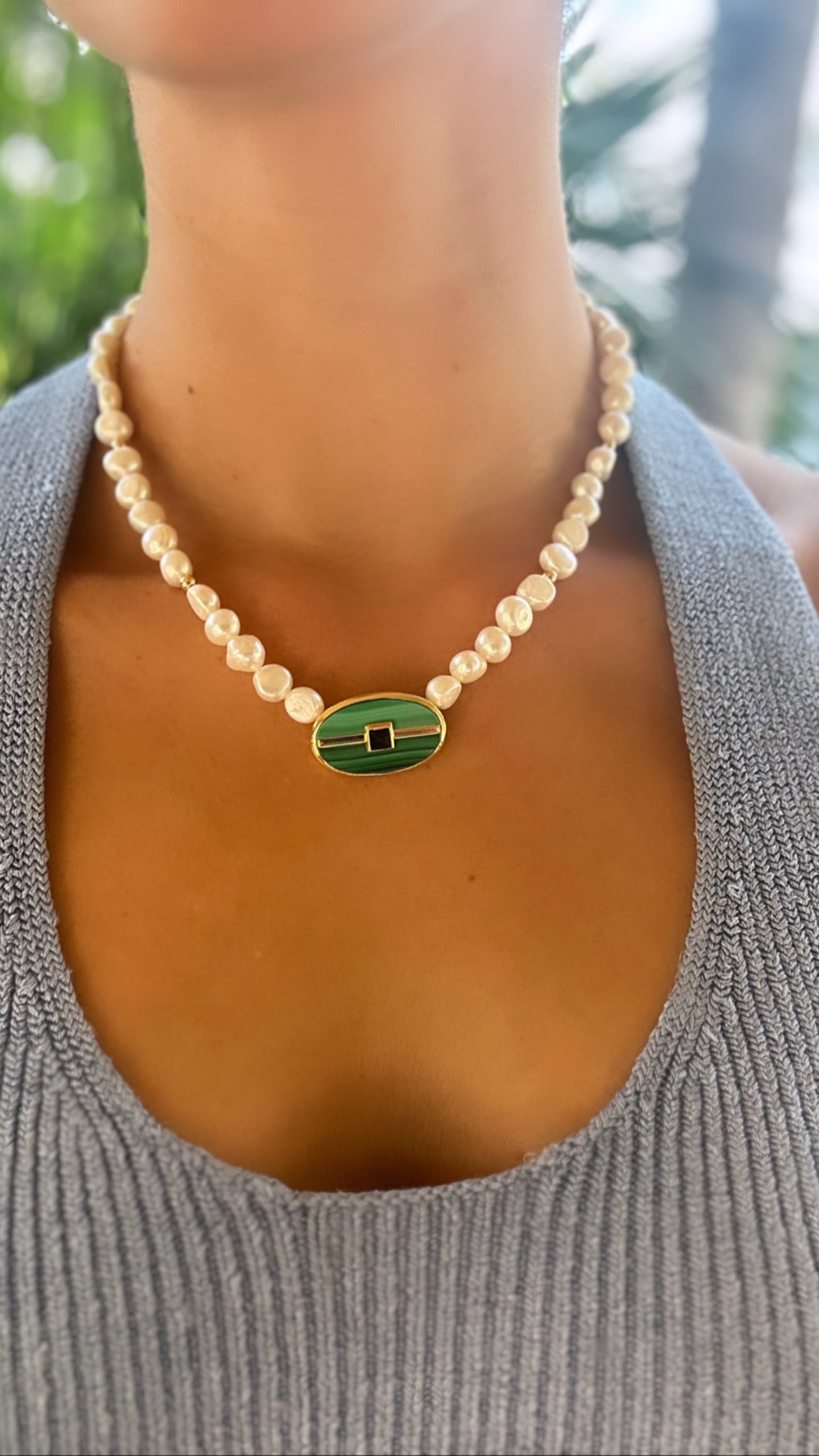 Malachite pearl necklace