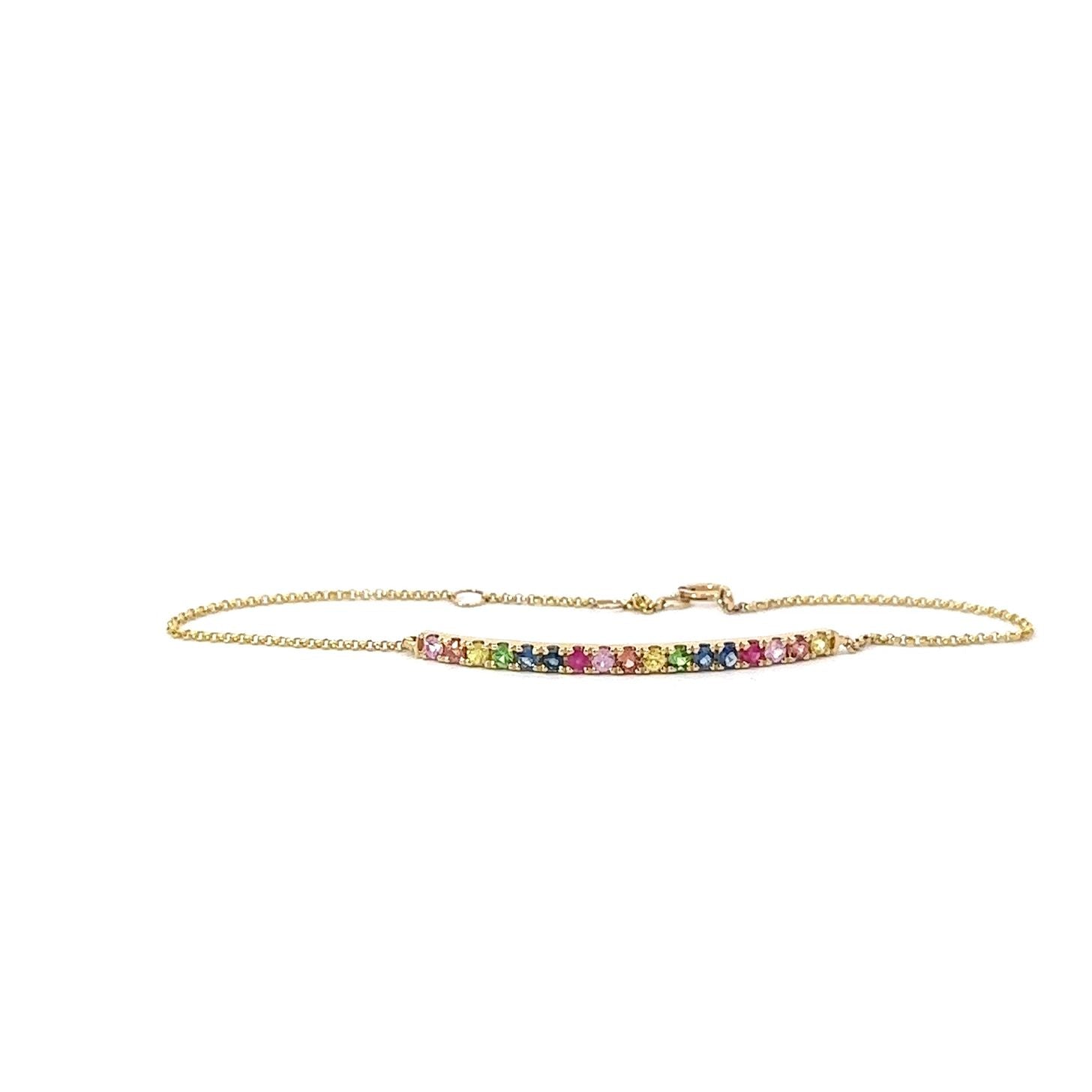 Natural multicolor sapphires bracelet in 14K yellow gold