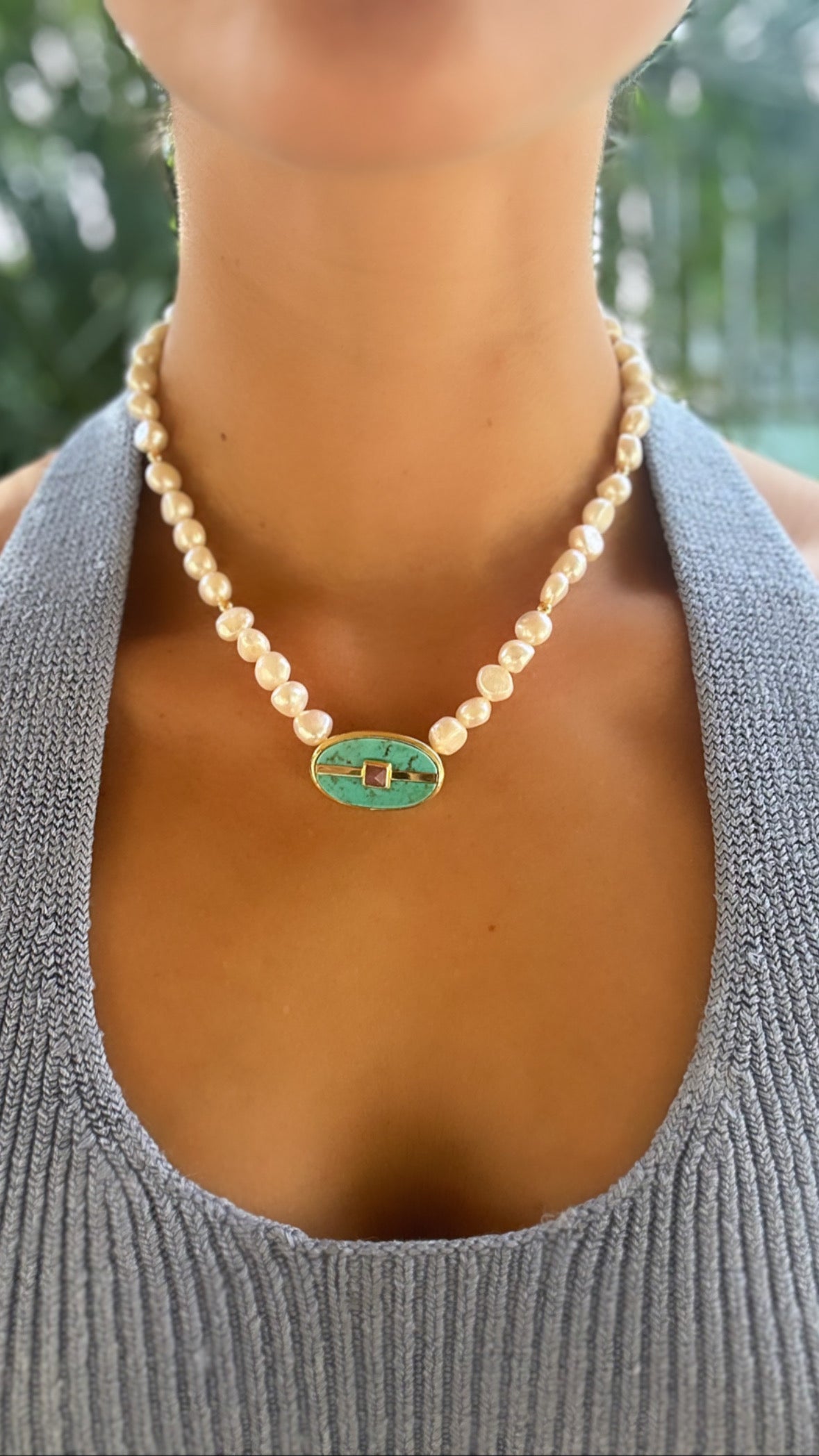 Malachite pearl necklace