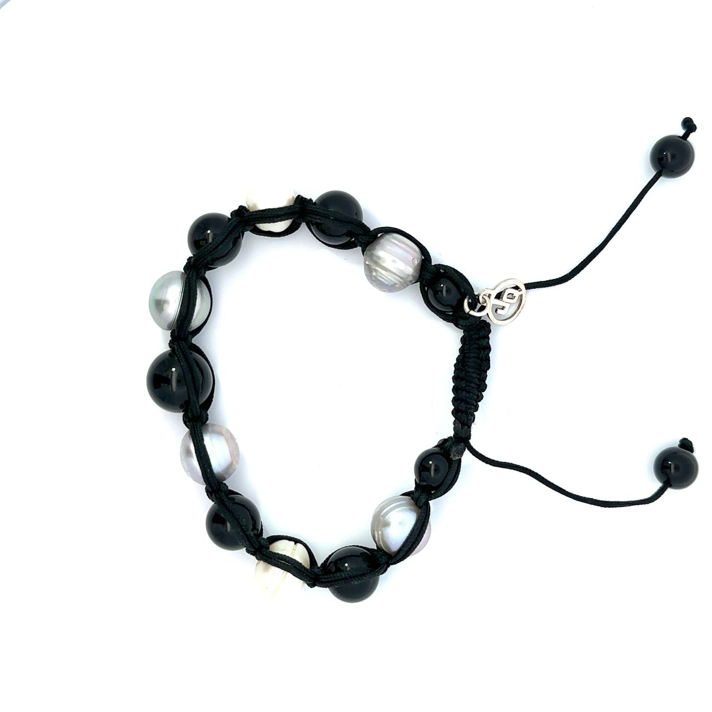 Black onyx and silver pearls bracelet