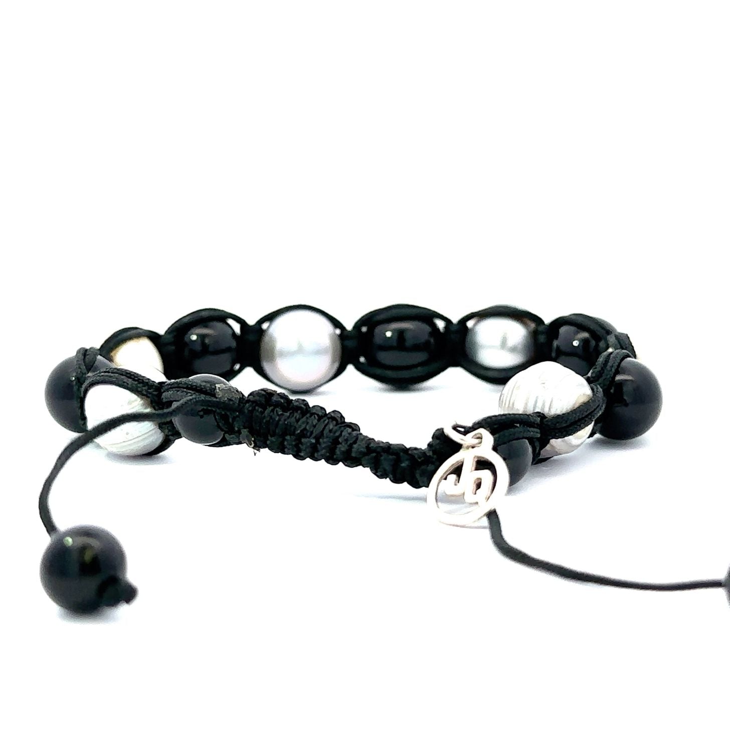 Black onyx and silver pearls bracelet