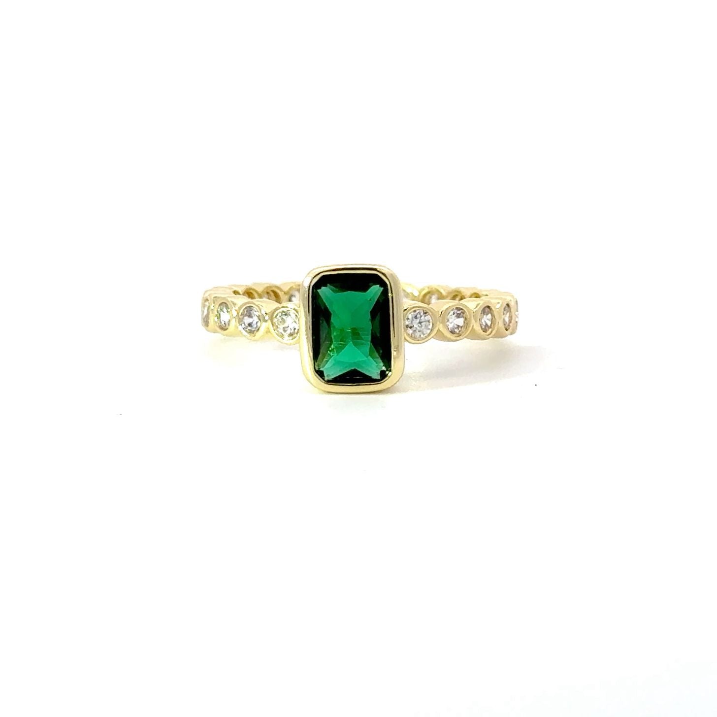 Emerald green and zircon crystals ring