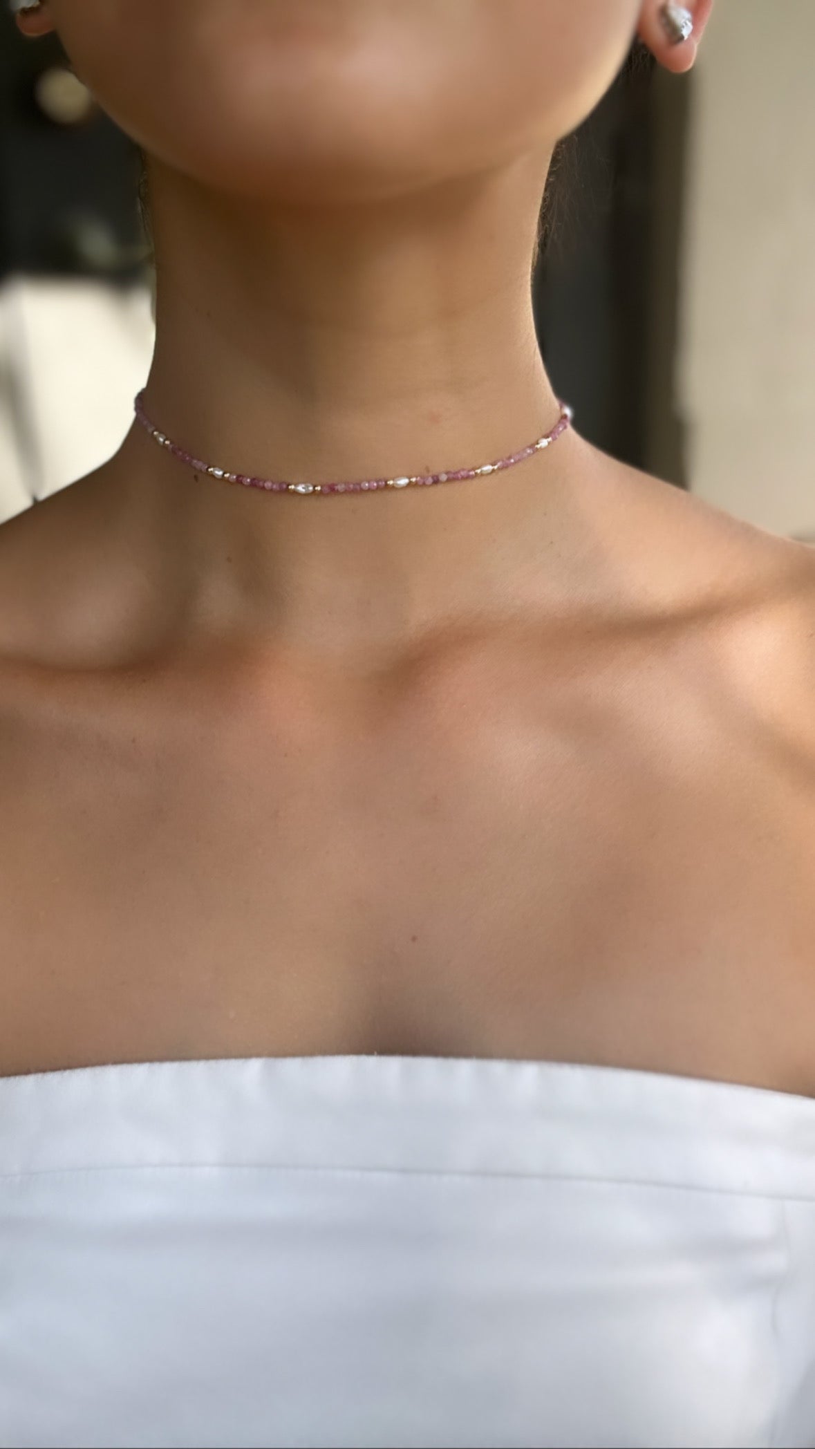 Pink and gold choker necklace