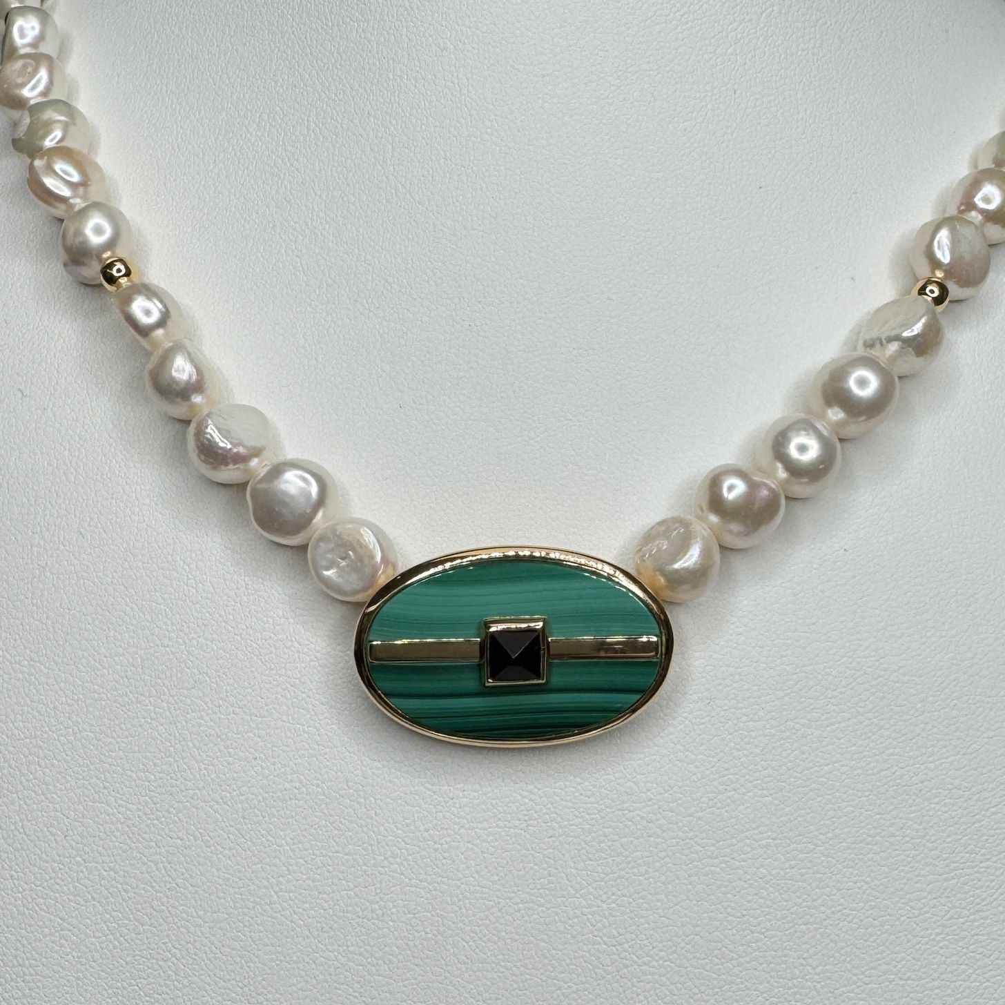 Golden fresh pearls turquoise and amethyst necklace