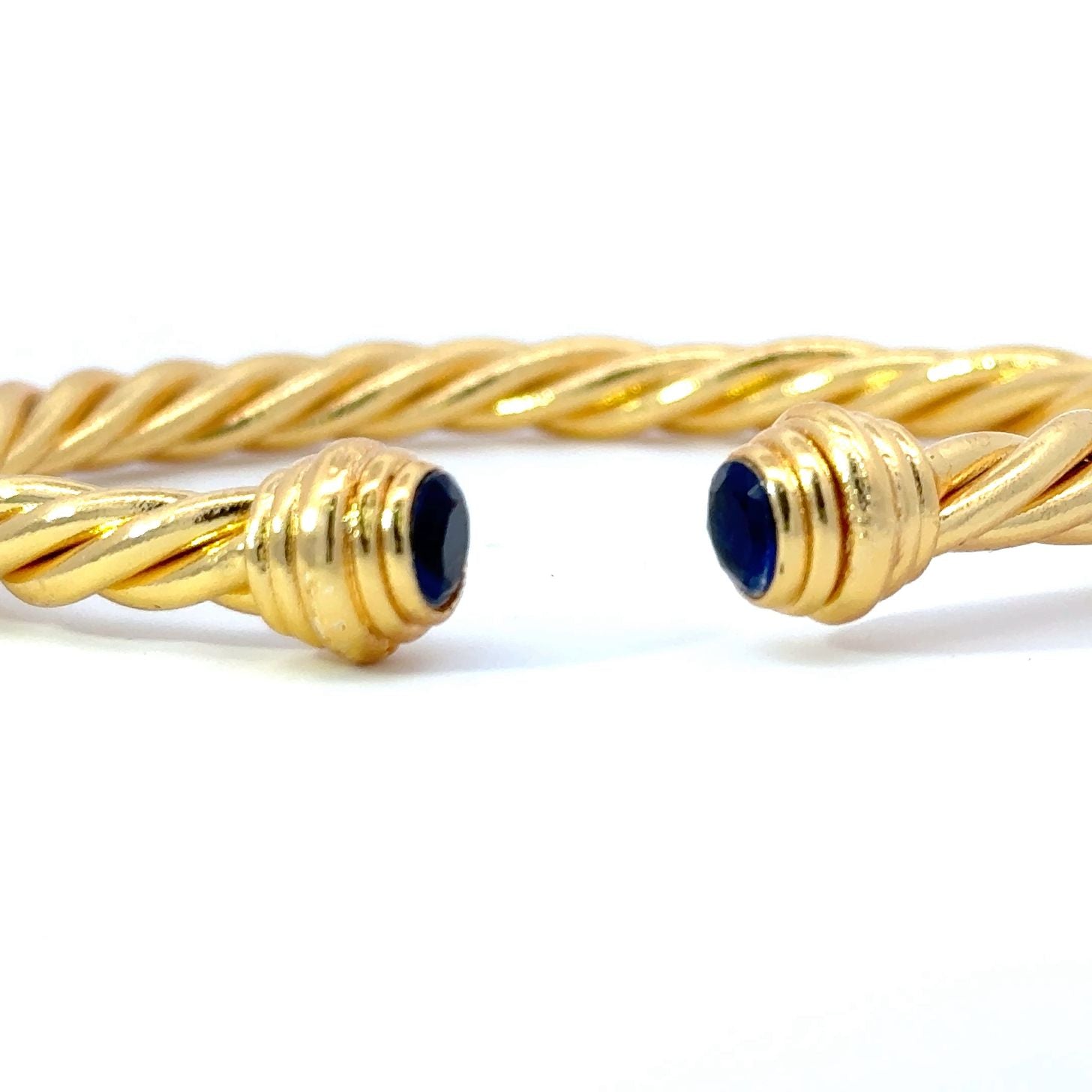 Golden lapis lazuli braided open bangle