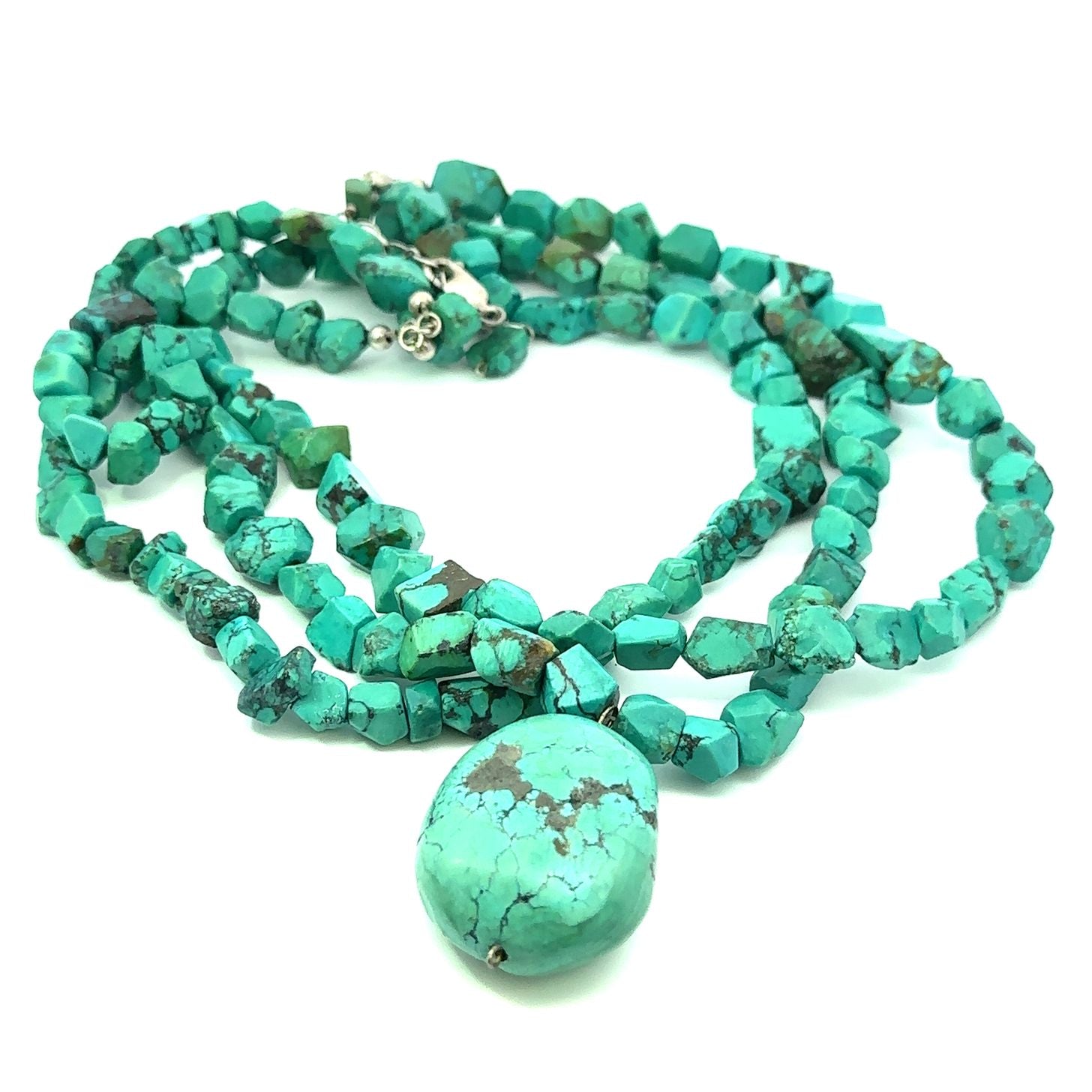 Triple strand natural turquoise beads necklace