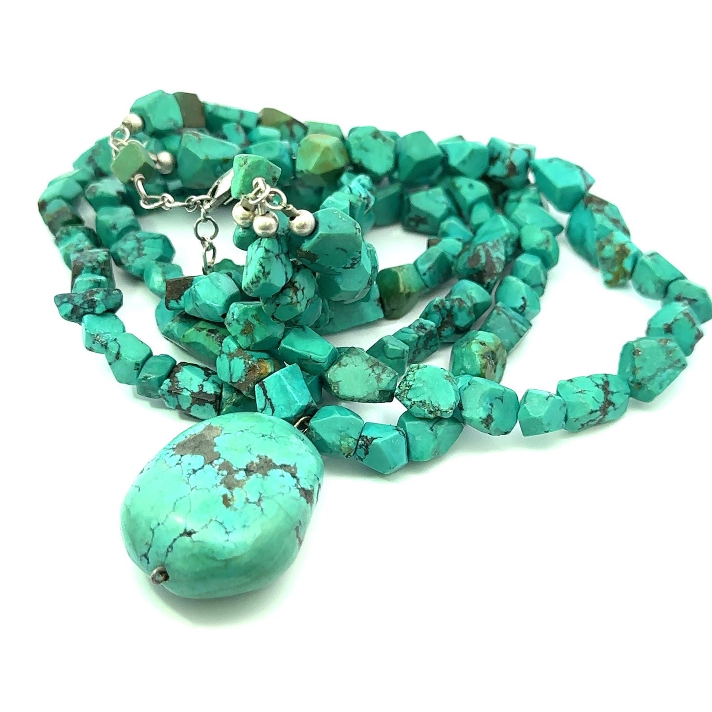 Triple strand natural turquoise beads necklace