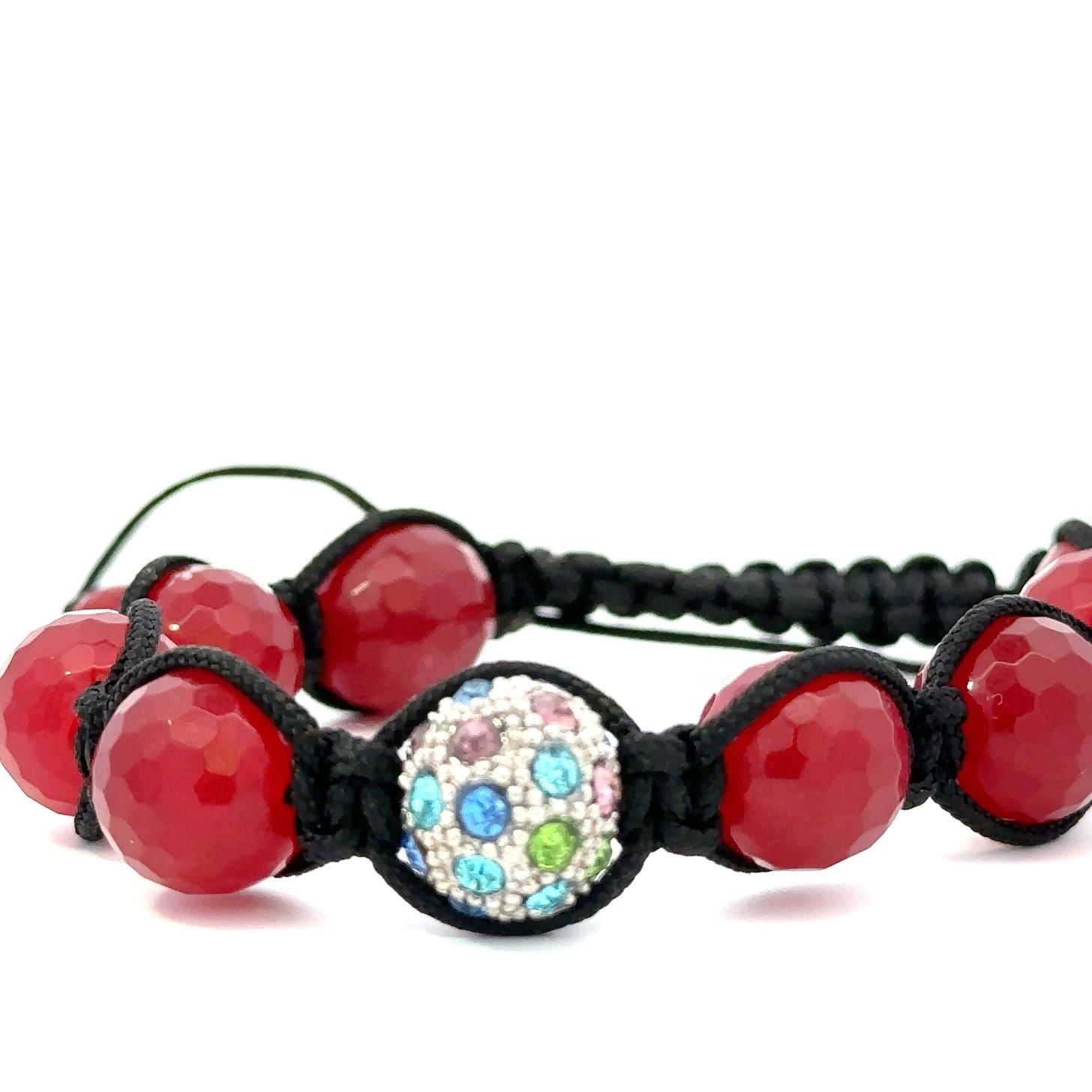 Red coral and crystals beads bracelet