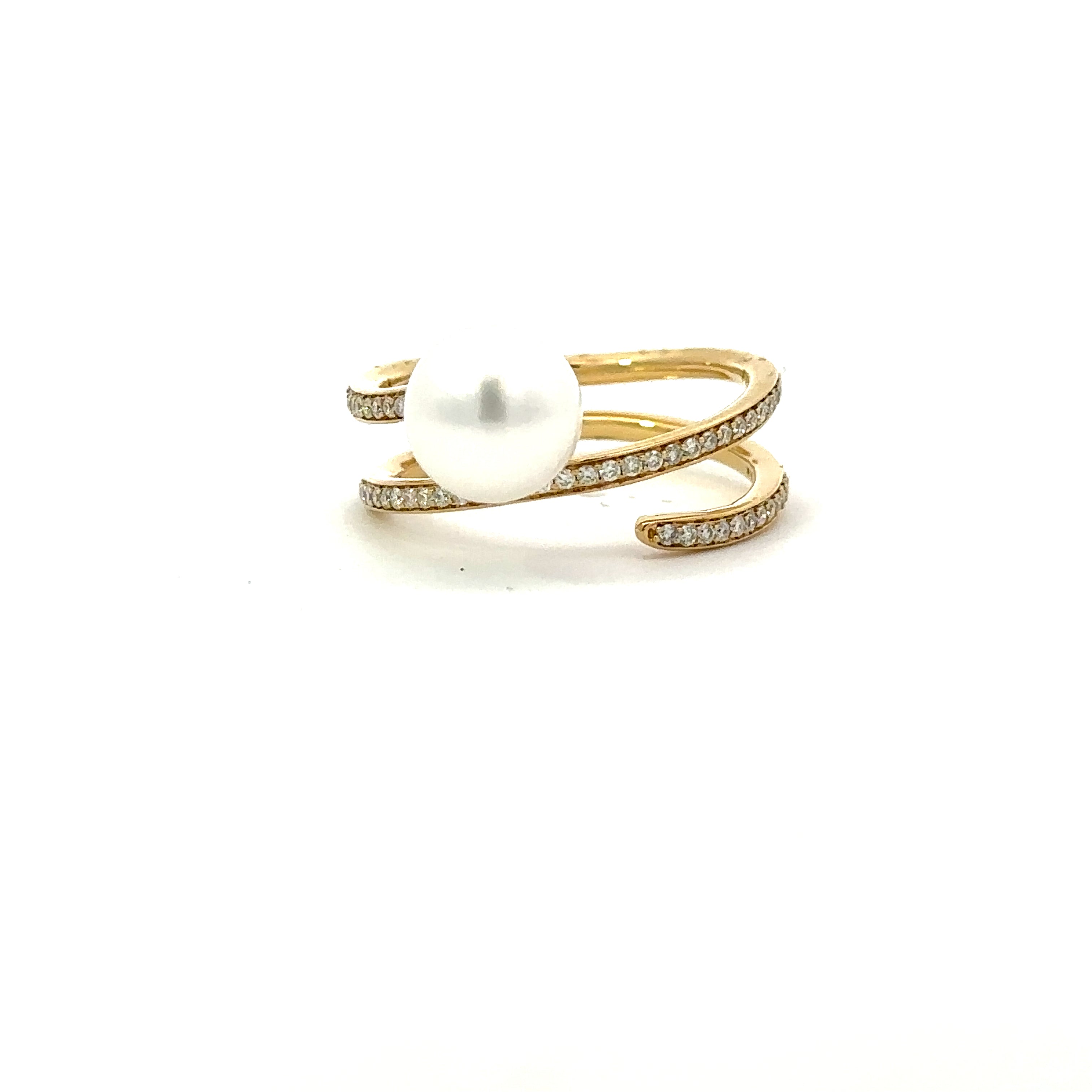 Yellow gold diamond pearl wrap ring