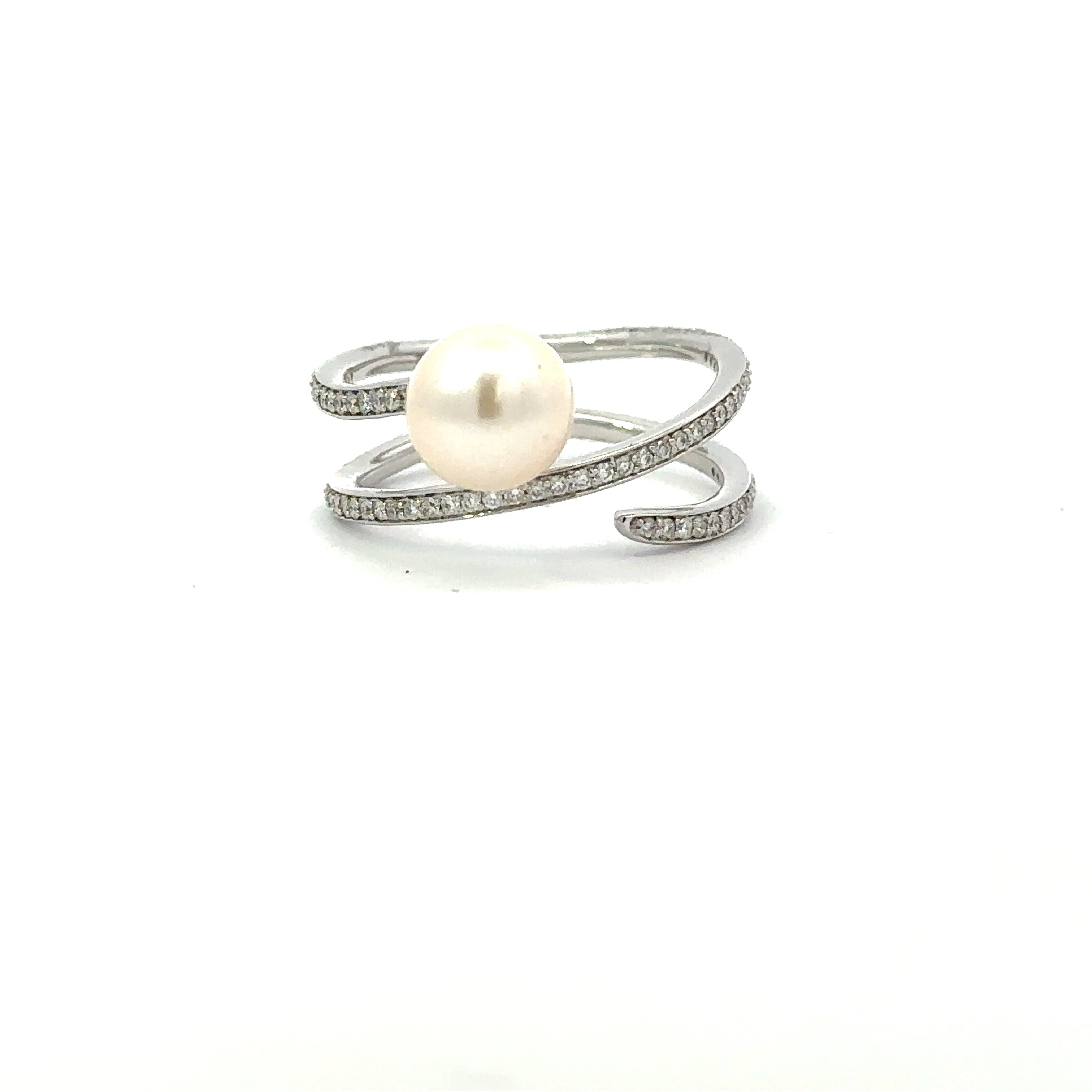 White gold diamond pearl wrap ring