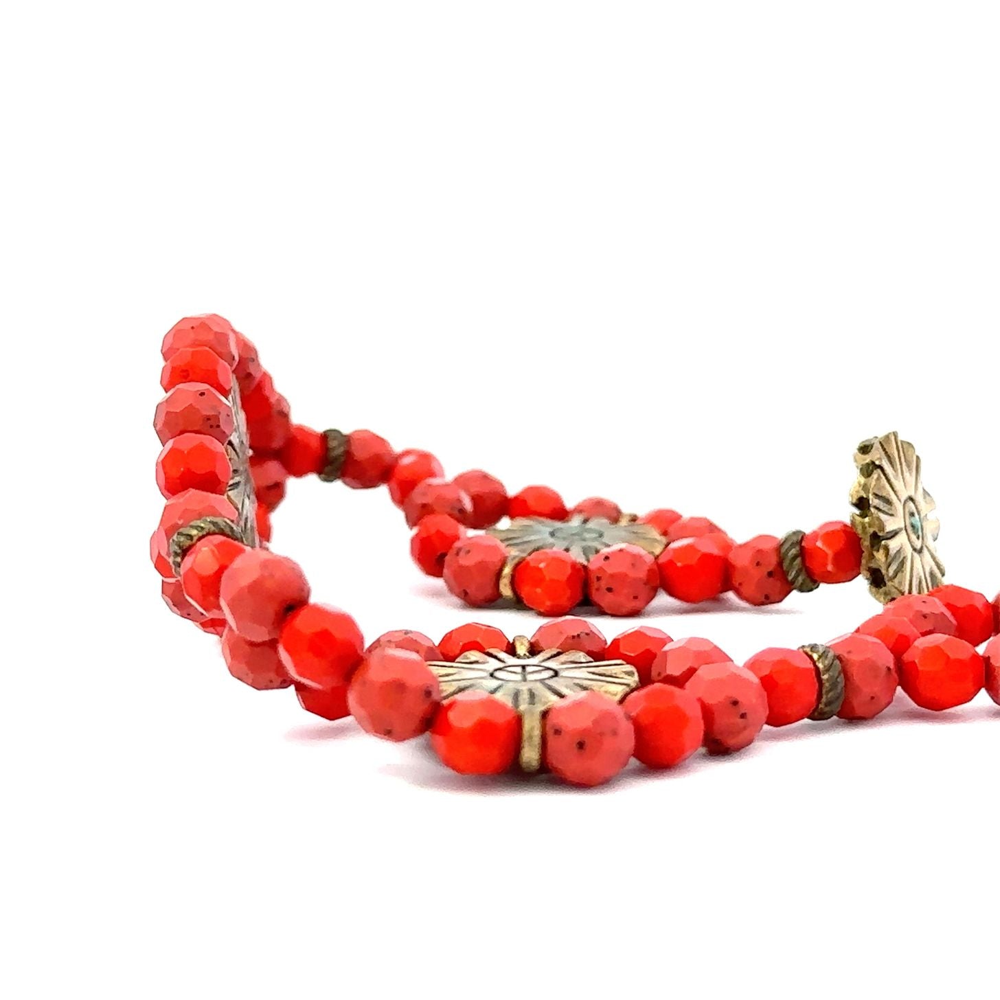 Red coral turquoise turnished metal bracelet