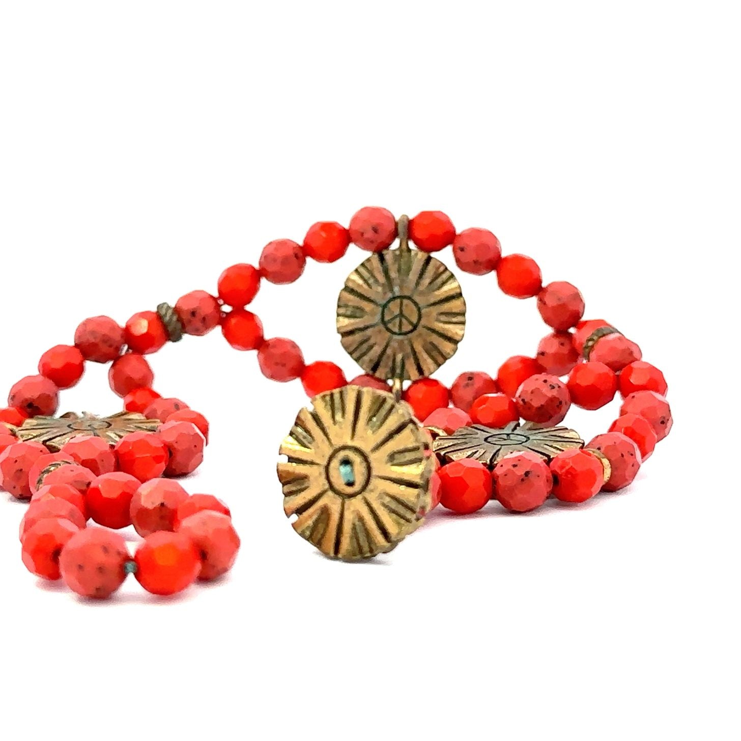 Red coral turquoise turnished metal bracelet